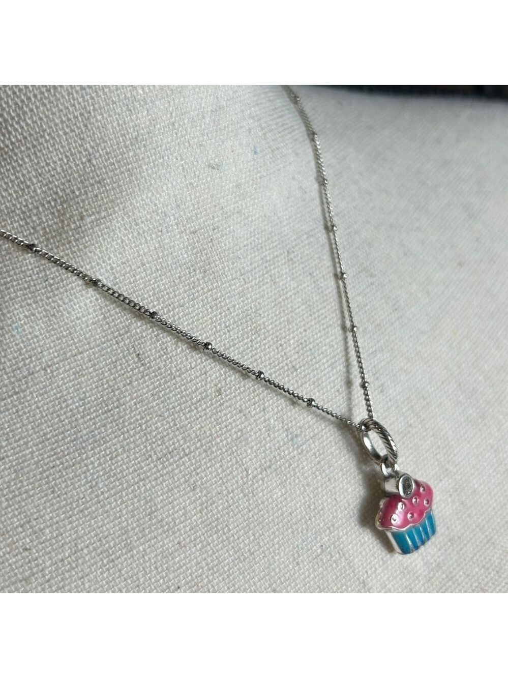 Brighton Petite Chain Necklace & Cupcake Charm Crystal Silver Plated Chain 18” - Picture 3 of 13